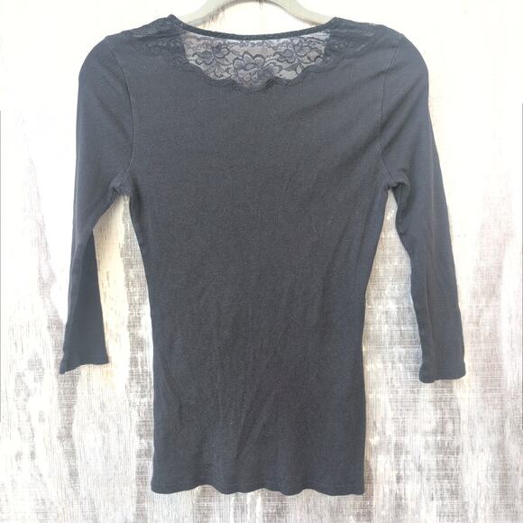 Vintage Naturelle Y2K Dainty Coquette Ribbed Lace Trim Black Top Women's Med - Picture 6 of 10